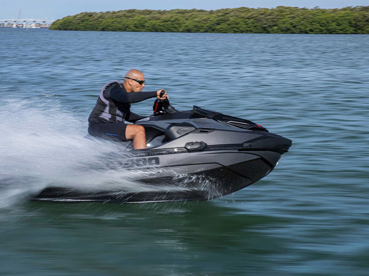 High-performance jet ski rider on the water