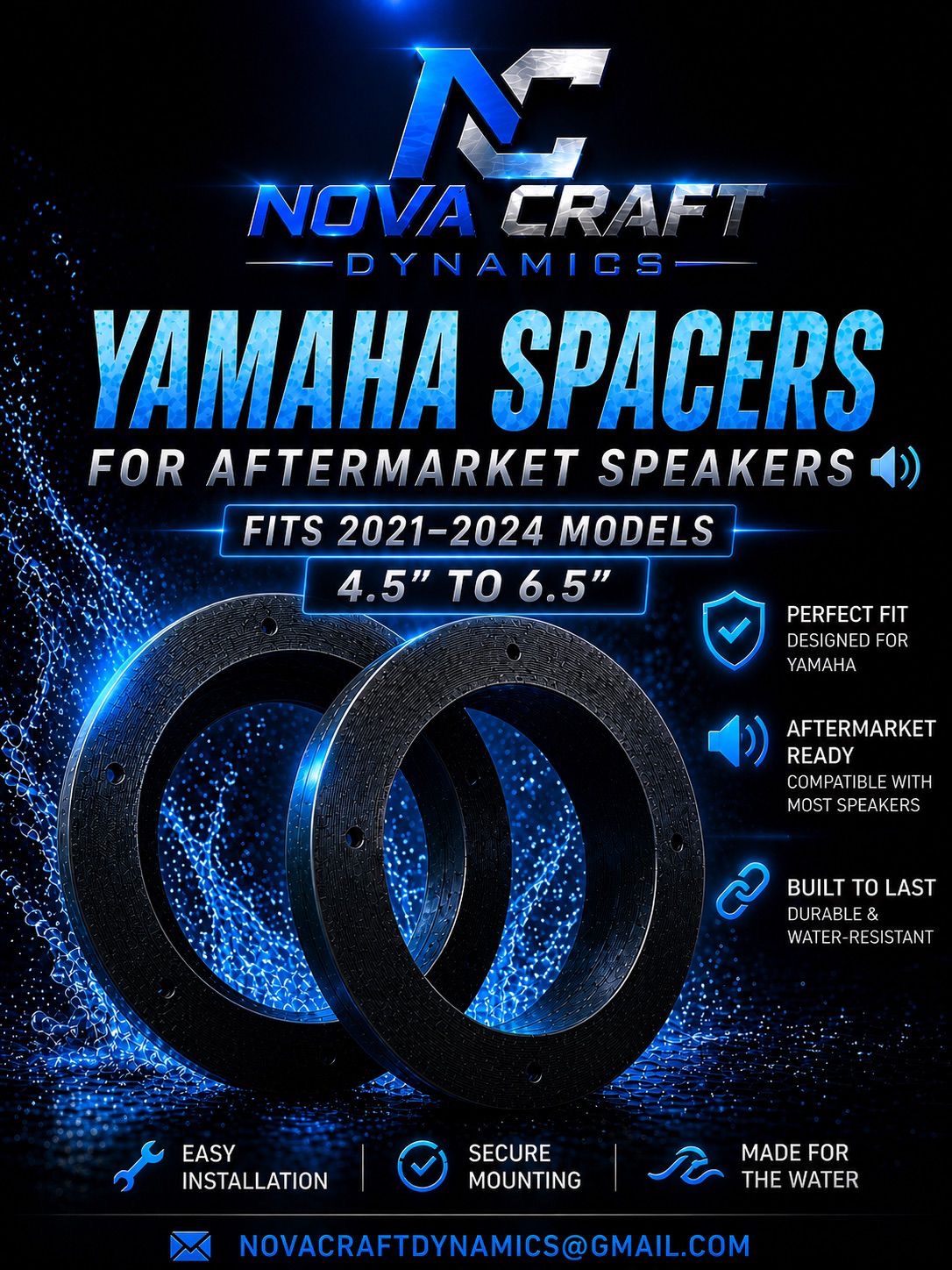 Aftermarket Speaker Spacers for Yamaha (2021-2024, 4.5"-6.5")